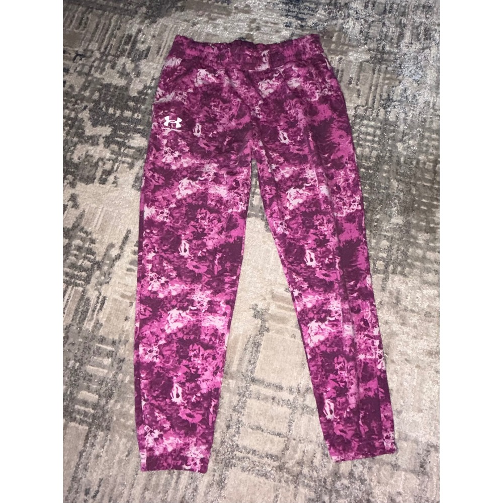 Under Armour Womens Purple Tie Dye Joggers Loose Fit Fleece Sweatpants Small